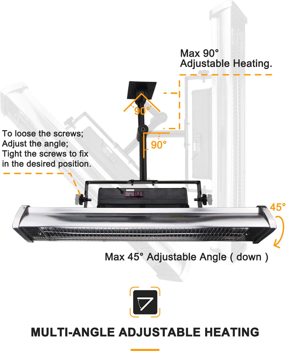 Star Patio Electric Patio Heater, Outdoor Heater with Remote and Touch Switch, 700W/800W/1500W Infrared Ceiling Heater with Black Finish, STP1520-FHC-RMLED N1