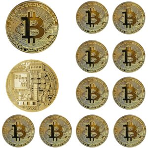 neatbuddy 12pcs bitcoin coin, bitcoin commemorative coin, blockchain cryptocurrency, collectible coin with protective case, gold bitcoin tokens, home and office decoration (gold)