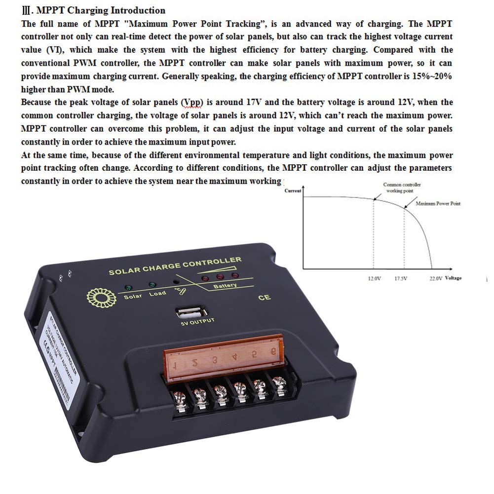 Jeanoko MPPT Solar Panel Regulator Power Generation Controller Intelligent Protection Regulator CPY Control Board for Digital Products 12V / 24V 10A