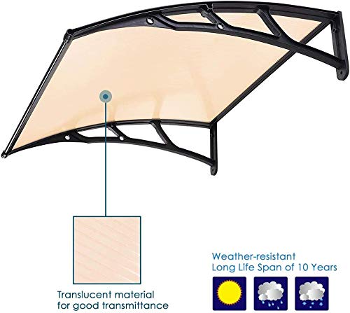 116 inch / 78 inch / 39 inch Window Awning Outdoor Polycarbonate Hollow Sheet Door Patio Canopy (40''x 80'', Dark Brown Canopy + Black Bracket)