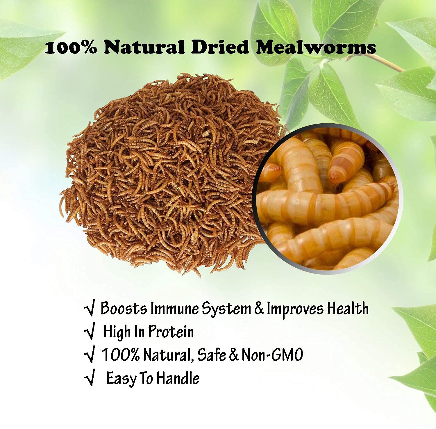 Amzey Appetizing Mealworms 5 LBS- 100% Non-GMO Dried Mealworms - Large Meal Worms - High Protein Treats- Perfect Mealworm for Chickens, Ducks, Turtles, Blue Birds, Lizards - Bag of Mealworms 5 LBS