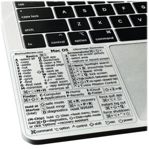 synerlogic mac os (sonoma/ventura/monterey/etc) keyboard shortcuts, m1/m2/m3/intel no-residue clear vinyl sticker, compatible with 13-16-inch macbook air and pro