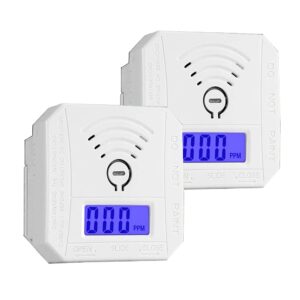 ymdjl carbon monoxide detector 2 pack, battery operated high accuracy co alarm with sound warning and digital lcd display (2aaa batteries not included)