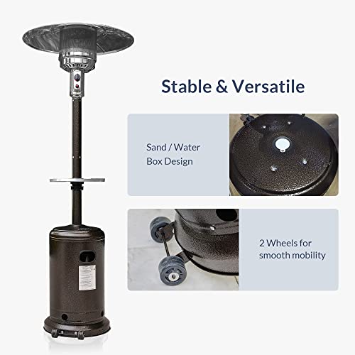 BELLEZE 48,000 BTU Gas Outdoor Patio Heater with LP Propane Heat, Wheels For Smooth Mobility & Double-Sided Waterproof Cover (Sand), CSA Certified - Bronze