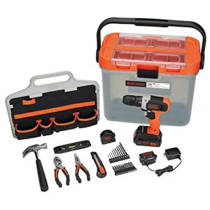black+decker bcksb29c1 20v max* cordless drill with 28-piece home project kit in translucent tool box