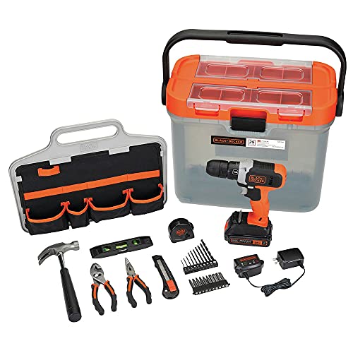 BLACK+DECKER BCKSB29C1 20V MAX* Cordless Drill with 28-Piece Home Project Kit in Translucent Tool Box