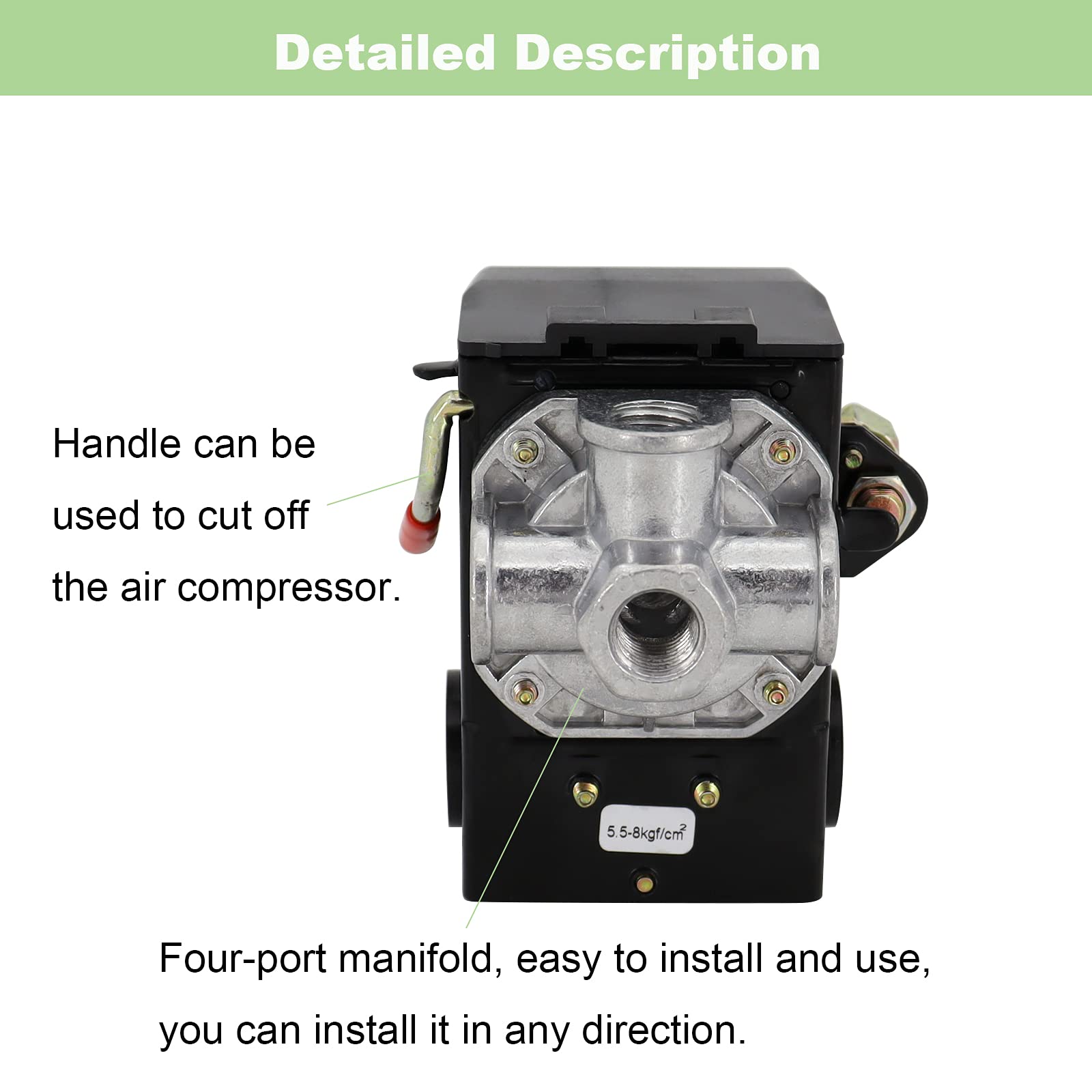 Air Compressor Pressure Switch 95-125 PSI Control Unloader, LF10-4H 95-125 PSI 20A 4 Port Pressure Control Switch Valve NPT 1/4