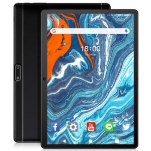 tablet 10.1 inch android tablet, quad-core processor 32gb storage, dual camera, sim card slot, wifi, bluetooth, gps, 128gb expand and 3g phone call support, ips full hd display (black)