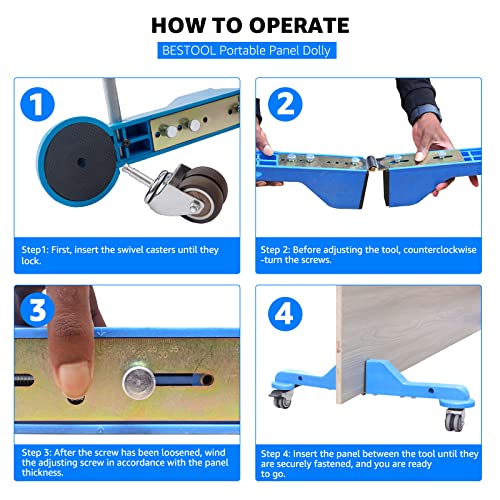BESTOOL Panel Dolly, Door Dolly with Wheels, Adjustable Clamp Panel Cart Variable Transport and Stand Support 230 lb Capacity