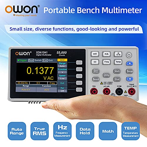 OWON XDM1041 Mini Desktop Digital Multimeter, 3.7in LCD Mini Digital Multimeter True RMS Temperature Tester Meter