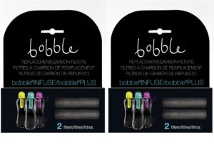 replacement carbon filters for bobble classic, infuse and plus bottles - 2 pack (4 total filters)