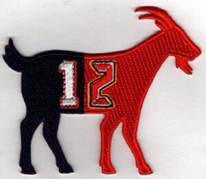 tom brady g.o.a.t goat no. 12 patch red blue no. - jersey number football sew or iron-on embroidered patch 3 1/4 x 2 3/4"