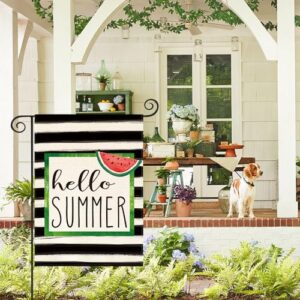 AVOIN colorlife Watercolor Stripes Hello Summer Watermelon Garden Flag Double Sided Outside, Holiday Party Yard Outdoor Decoration 12 x 18 Inch