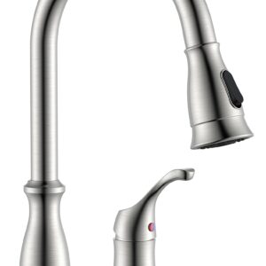 APPASO 2 Hole Kitchen Faucet with Pull Down Sprayer, Stainless Steel Brushed Nickel Commercial Kitchen Sink Faucet with Side Single Handle, APS278BN