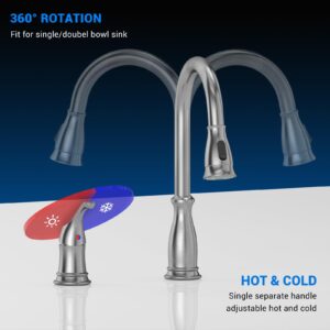 APPASO 2 Hole Kitchen Faucet with Pull Down Sprayer, Stainless Steel Brushed Nickel Commercial Kitchen Sink Faucet with Side Single Handle, APS278BN