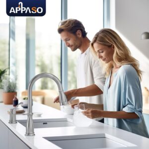 APPASO 2 Hole Kitchen Faucet with Pull Down Sprayer, Stainless Steel Brushed Nickel Commercial Kitchen Sink Faucet with Side Single Handle, APS278BN