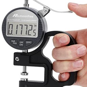 Mxmoonfree Digital Thickness Gauge 0.001mm/0.00005" | 0-12.7mm/0.5" Electronic Micrometer Thickness Meter with LCD Display, Unit Conversion, Storage Case, Extra Battery