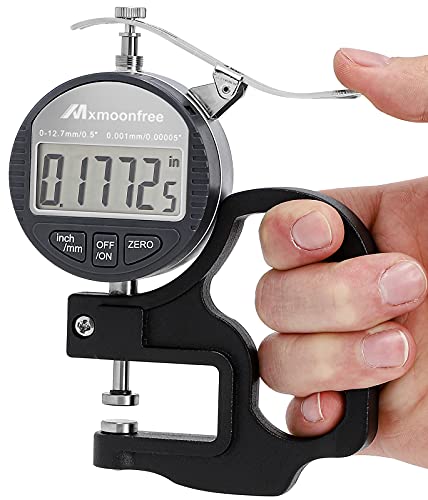 Mxmoonfree Digital Thickness Gauge 0.001mm/0.00005" | 0-12.7mm/0.5" Electronic Micrometer Thickness Meter with LCD Display, Unit Conversion, Storage Case, Extra Battery