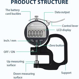 Mxmoonfree Digital Thickness Gauge 0.001mm/0.00005" | 0-12.7mm/0.5" Electronic Micrometer Thickness Meter with LCD Display, Unit Conversion, Storage Case, Extra Battery