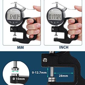 Mxmoonfree Digital Thickness Gauge 0.001mm/0.00005" | 0-12.7mm/0.5" Electronic Micrometer Thickness Meter with LCD Display, Unit Conversion, Storage Case, Extra Battery