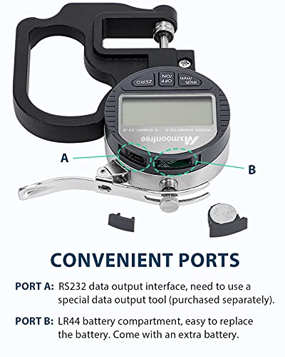 Mxmoonfree Digital Thickness Gauge 0.001mm/0.00005" | 0-12.7mm/0.5" Electronic Micrometer Thickness Meter with LCD Display, Unit Conversion, Storage Case, Extra Battery