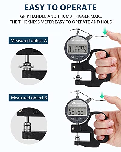 Mxmoonfree Digital Thickness Gauge 0.001mm/0.00005" | 0-12.7mm/0.5" Electronic Micrometer Thickness Meter with LCD Display, Unit Conversion, Storage Case, Extra Battery