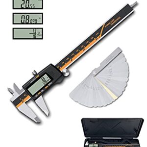 Digital Caliper, ROFMAPLE 6" Calipers Measuring Tool with 32 Blades Steel Feeler Gauge, Dual Marked Metric and Imperial, Inch Millimeter and Fraction Conversion, Large LCD Screen, Auto-Off Feature