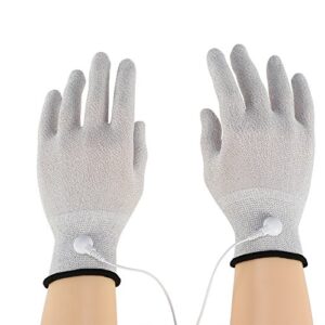 massage gloves, conductive glove, 1 pair conductive electrode massage gloves with electrode pads wires for beauty care equipment (m)