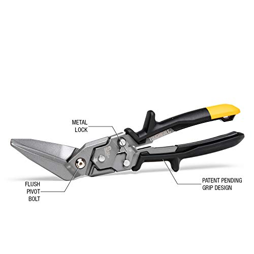 ToughBuilt - Straight Offset Long Cut Aviation Snips - One Handed Lock Operation - (TB-H4-60-SOL)