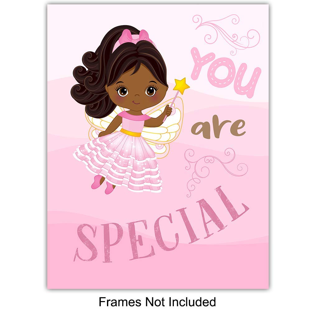 African American Girl Wall Art - Black Girls Wall Decor - Toddler, Little Girls Bedroom Decor - Cute Princess Wall Decor - Daughter Gifts - Pink Girls Room Decor Baby Girl Room Decorations