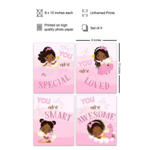 African American Girl Wall Art - Black Girls Wall Decor - Toddler, Little Girls Bedroom Decor - Cute Princess Wall Decor - Daughter Gifts - Pink Girls Room Decor Baby Girl Room Decorations