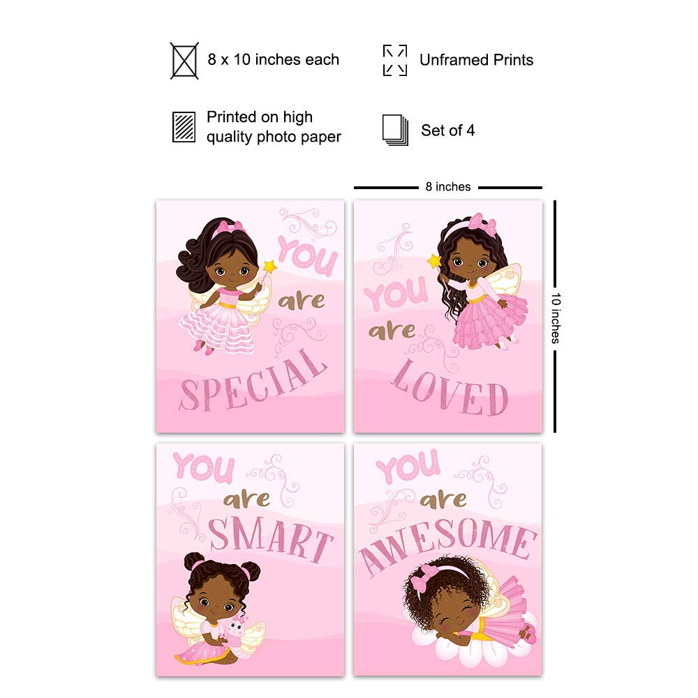 African American Girl Wall Art - Black Girls Wall Decor - Toddler, Little Girls Bedroom Decor - Cute Princess Wall Decor - Daughter Gifts - Pink Girls Room Decor Baby Girl Room Decorations