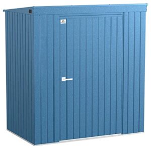 arrow shed elite 6' x 4' outdoor lockable steel storage shed building with pent roof, blue grey