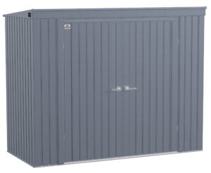 arrow shed elite 8' x 4' outdoor lockable steel storage shed building with pent roof, anthracite