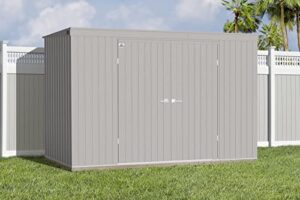 arrow shed elite 10' x 4' outdoor lockable steel storage shed building with pent roof, cool grey