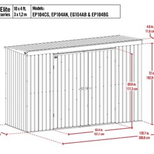 Arrow Shed Elite 10' x 4' Outdoor Lockable Steel Storage Shed Building with Pent Roof, Cool Grey