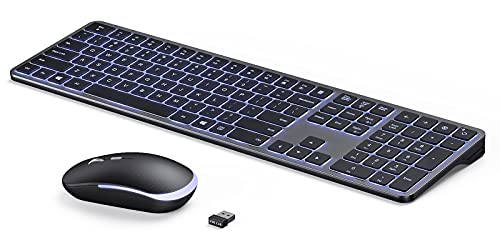 Backlit Wireless Keyboard and Mouse Combo, seenda Rechargeable 2.4G USB Cordless Illuminated Keyboard & Mouse, Ultra Slim Full Size Computer Keyboard and Mouse for Windows 7/8/10 Laptop Desktop PC