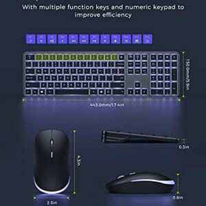 Backlit Wireless Keyboard and Mouse Combo, seenda Rechargeable 2.4G USB Cordless Illuminated Keyboard & Mouse, Ultra Slim Full Size Computer Keyboard and Mouse for Windows 7/8/10 Laptop Desktop PC