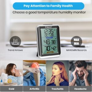 GEEVON Indoor Outdoor Thermometer Wireless Digital Hygrometer Temperature Gauge with Time, 200ft/60m Range Temperature Humidity Sensor