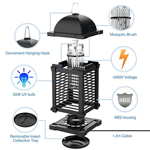 PALONE Bug Zapper 20W 4300V Mosquito Zapper Indoor Electric Bug Zapper Outdoor, High Powered Fly Zapper for Home Backyard Patio