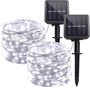 hemasxing 2 pack solar fairy lights waterproof outdoor, 33ft 100 led 8 modes solar string lights for porch balcony garden patio christmas decoration (white)