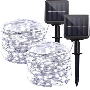 Hemasxing 2 Pack Solar Fairy Lights Waterproof Outdoor, 33ft 100 LED 8 Modes Solar String Lights for Porch Balcony Garden Patio Christmas Decoration (White)