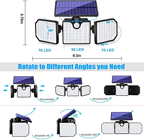 Wind Star Solar Lights Outdoor with Motion Sensor,Solar Motion Lights Solar Flood Lights Waterproof Solar Spotlight Adjustable 3 Heads for Front Door Patio Garden Garage