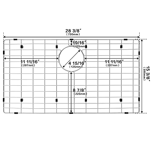 LQS Kitchen Sink Grid, Sink Protectors for Kitchen Sink 28 3/8" x 15 3/8" with Rear Drain Hole for Single Sink Bowl, Stainless Steel Sink Grate, Sink Protector, Sink Bottom Grid