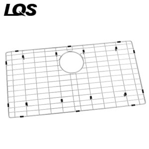 LQS Kitchen Sink Grid, Sink Protectors for Kitchen Sink 28 3/8" x 15 3/8" with Rear Drain Hole for Single Sink Bowl, Stainless Steel Sink Grate, Sink Protector, Sink Bottom Grid