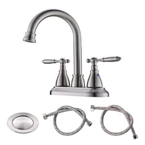 bravebar two handles brushed nickel bathroom faucets - 4in centerset bathroom sink faucet | 2 or 3 hole classical lavatory vanity sink faucets with pop-up drain durable & safety