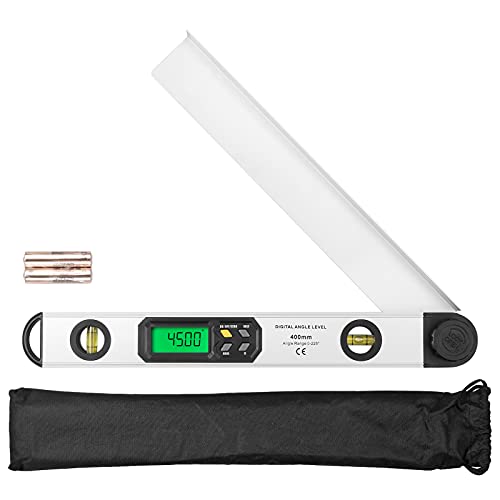 16 inch/40cm Aluminum Digital Angle Finder Built-in Bubble Vials, XUNTOP Digital Protractor 0-225° with Large Backlit Display Ideal for Interior Designer Carpenter Woodworker