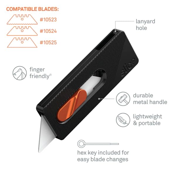 Slice 10496 EDC Pocket Knife, Ceramic Blade, Finger Friendly, Lasts 11x Longer Than Metal, Aluminum Handle, Textured Grip, Lanyard, Commercial Grade