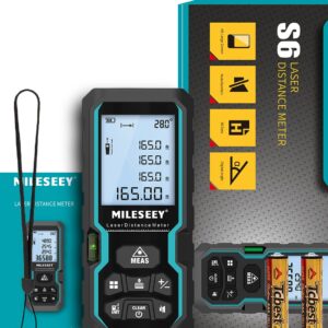 Laser Measure with Digital Angle Display, Mileseey by RockSeed 165 Feet with Electronic Level Control,M/in/Ft Unit Switching Backlit LCD and Pythagorean Mode, Measure Distance, Area, Volume