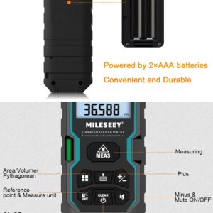 Laser Measure with Digital Angle Display, Mileseey by RockSeed 165 Feet with Electronic Level Control,M/in/Ft Unit Switching Backlit LCD and Pythagorean Mode, Measure Distance, Area, Volume